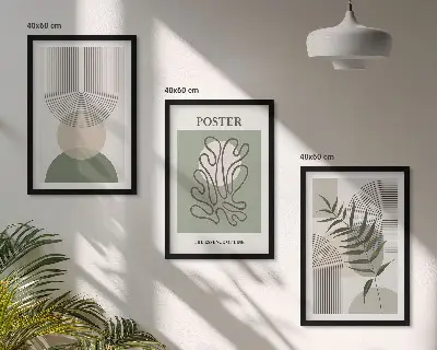 Three-piece geometric botanical wall art set with botanical patterns