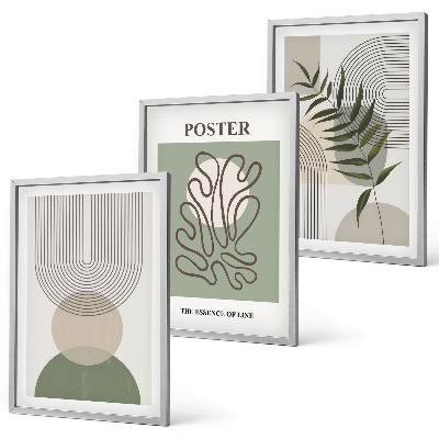 Three-piece wall art piece Geometric botanical patterns