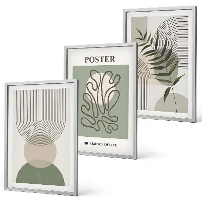 Three-piece geometric botanical wall art set with botanical patterns