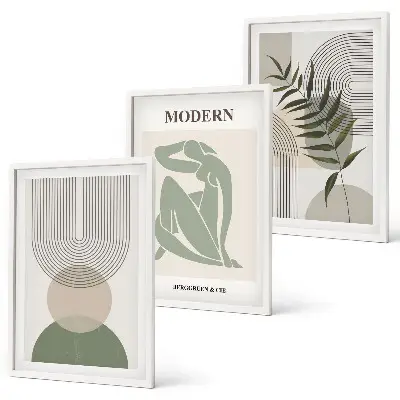 Set of 3 framed wall art pieces with stylish plant graphics
