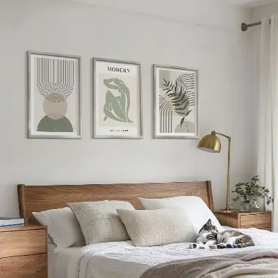 Set of 3 framed wall art pieces with stylish plant graphics