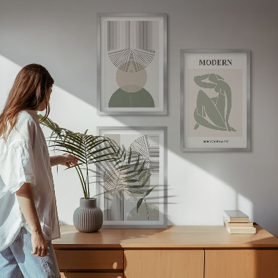 Set of 3 framed wall art pieces Stylish plant graphics