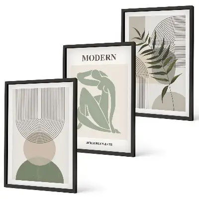 Set of 3 framed wall art pieces with stylish plant graphics