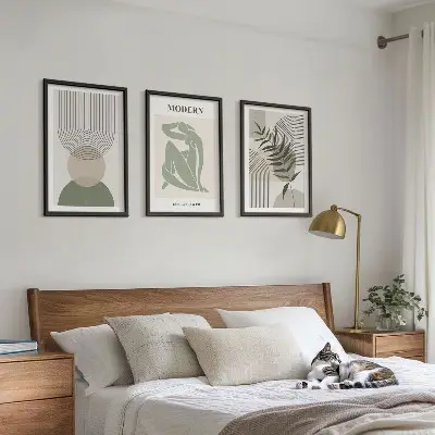 Set of 3 framed wall art pieces with stylish plant graphics