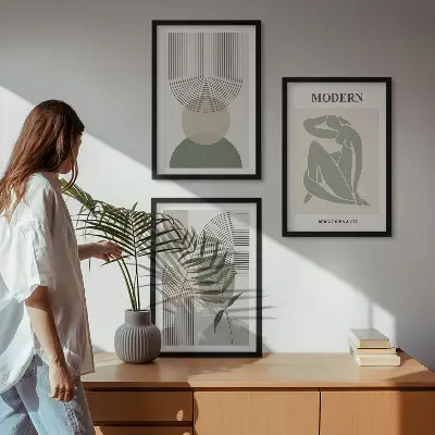 Set of 3 framed wall art pieces with stylish plant graphics