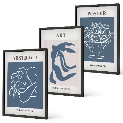 Three-piece abstract wall art set with stylish Matisse-inspired patterns