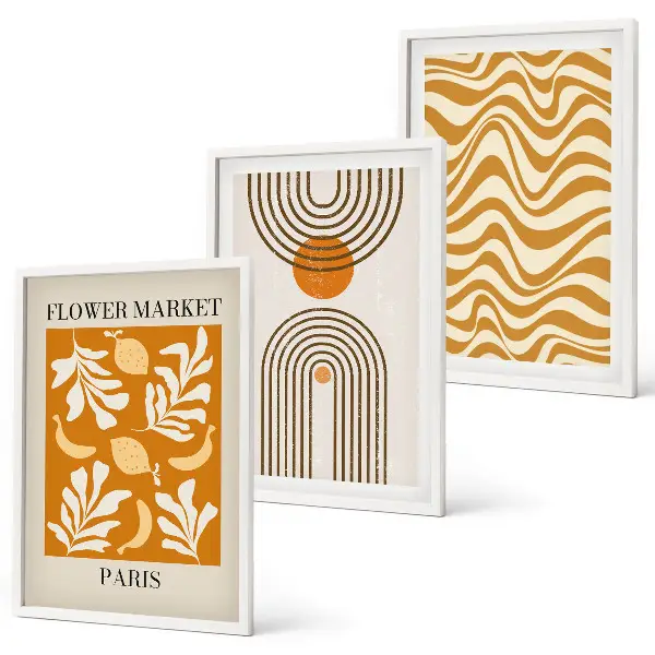 Geometric plant pattern wall art set of 3 framed posters