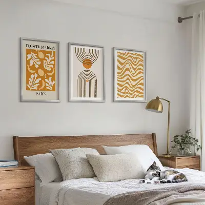 Geometric plant pattern wall art set of 3 framed posters