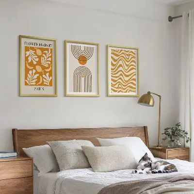 Geometric plant pattern wall art set of 3 framed posters