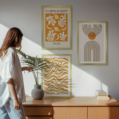 Set of 3 framed wall art pieces Geometric plant patterns posters