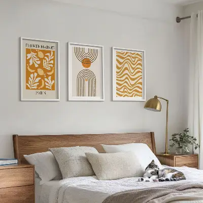 Geometric plant pattern wall art set of 3 framed posters