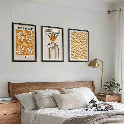 Geometric plant pattern wall art set of 3 framed posters