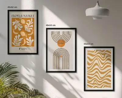 Geometric plant pattern wall art set of 3 framed posters
