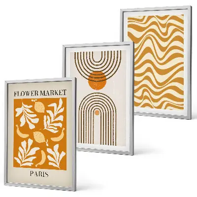 Geometric plant pattern wall art set of 3 framed posters