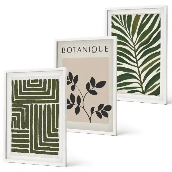 Botanical boho minimalist wall art set of 3 framed pieces