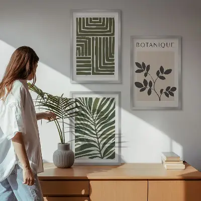 Botanical boho minimalist wall art set of 3 framed pieces