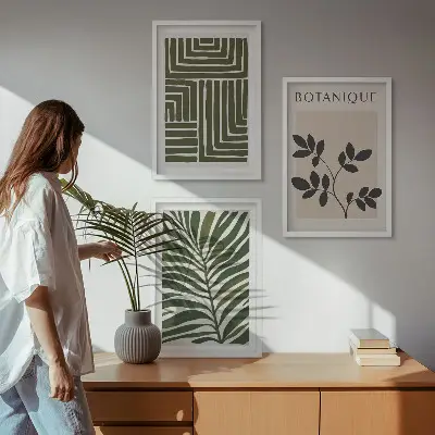 Botanical boho minimalist wall art set of 3 framed pieces