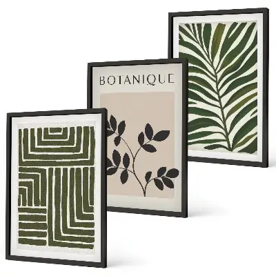 Botanical boho minimalist wall art set of 3 framed pieces