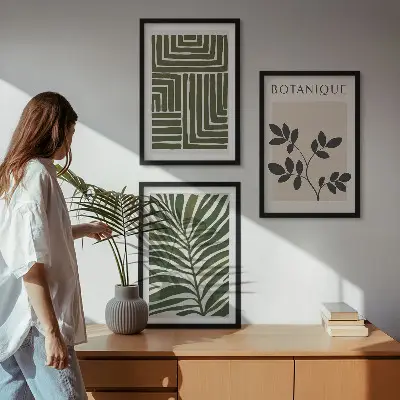 Botanical boho minimalist wall art set of 3 framed pieces