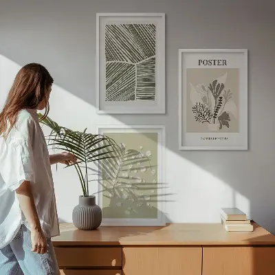 Wall art set with subdued plant motifs