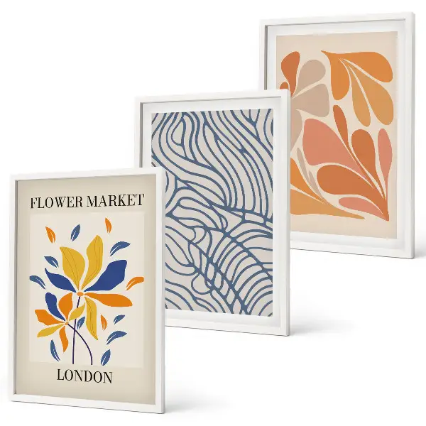 Modern abstract flowers wall art three-piece set