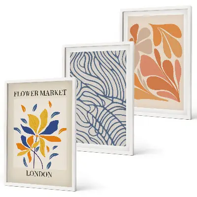 Modern abstract flowers wall art three-piece set