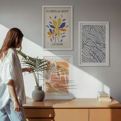 Modern abstract flowers wall art three-piece set