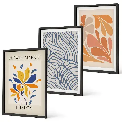 Modern abstract flowers wall art three-piece set