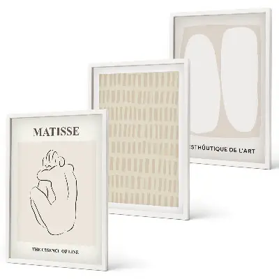 Wall art set with beige and white abstract lines and shapes