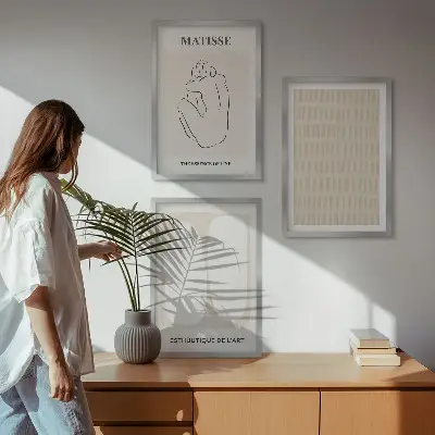 Wall art set with beige and white abstract lines and shapes
