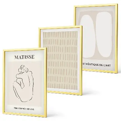 Wall art set with beige and white abstract lines and shapes