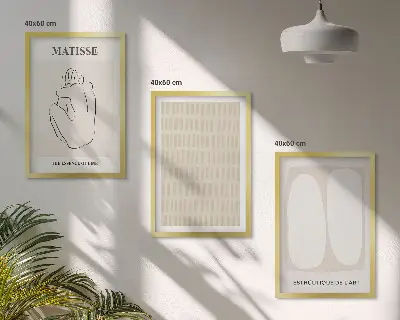 Wall art set with beige and white abstract lines and shapes
