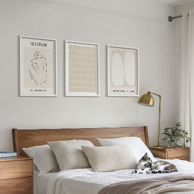Wall art set Lines shapes beige white