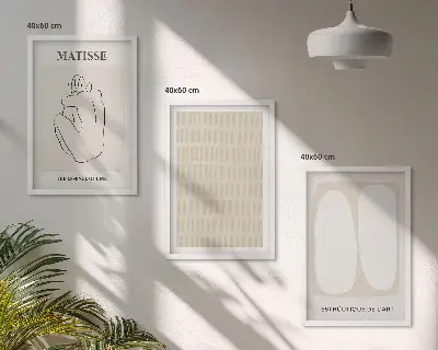 Wall art set with beige and white abstract lines and shapes