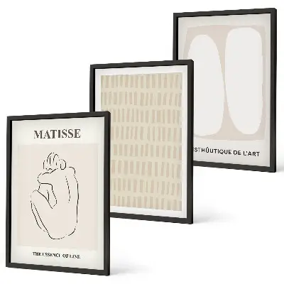 Wall art set with beige and white abstract lines and shapes