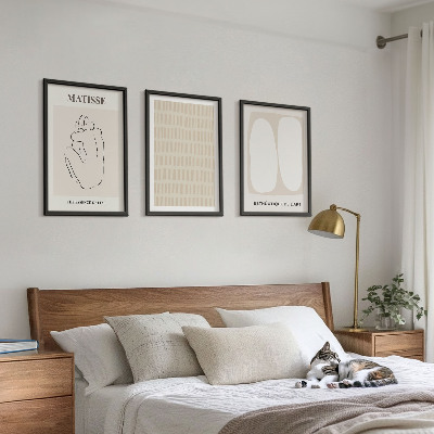 Wall art set Lines shapes beige white