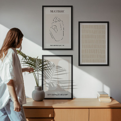 Wall art set Lines shapes beige white