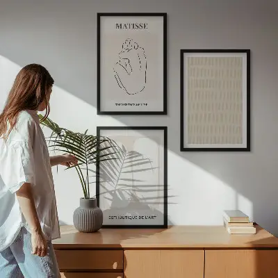 Wall art set with beige and white abstract lines and shapes