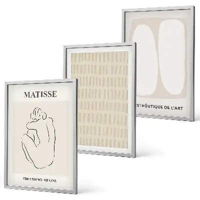 Wall art set with beige and white abstract lines and shapes