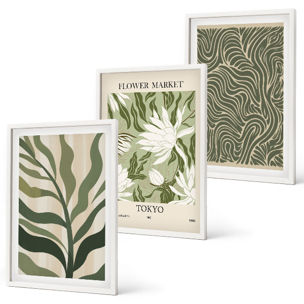 Set of 3 framed wall art pieces Plant patterns boho decorations
