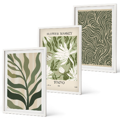 Set of 3 framed wall art pieces Plant patterns boho decorations