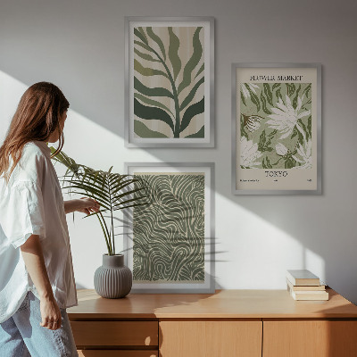 Set of 3 framed wall art pieces Plant patterns boho decorations