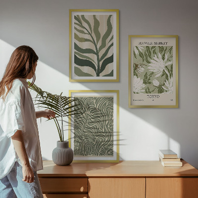 Set of 3 framed wall art pieces Plant patterns boho decorations
