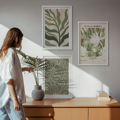 Set of 3 framed wall art pieces Plant patterns boho decorations