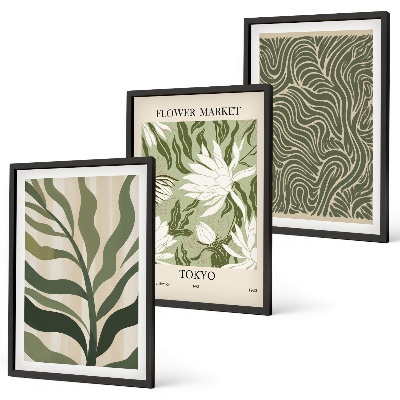 Set of 3 framed wall art pieces Plant patterns boho decorations