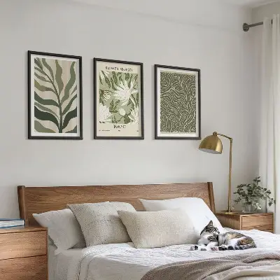 Boho botanical wall art set set of 3 framed prints