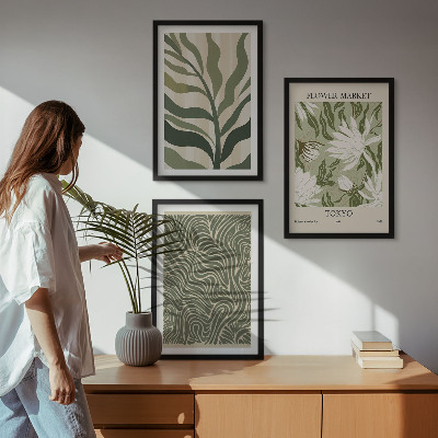Set of 3 framed wall art pieces Plant patterns boho decorations
