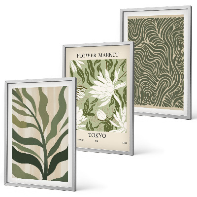 Set of 3 framed wall art pieces Plant patterns boho decorations