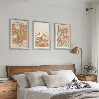 Pastel sunflowers wall art three-piece set