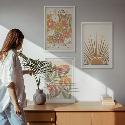 Three-piece wall art piece Pastel sun flowers
